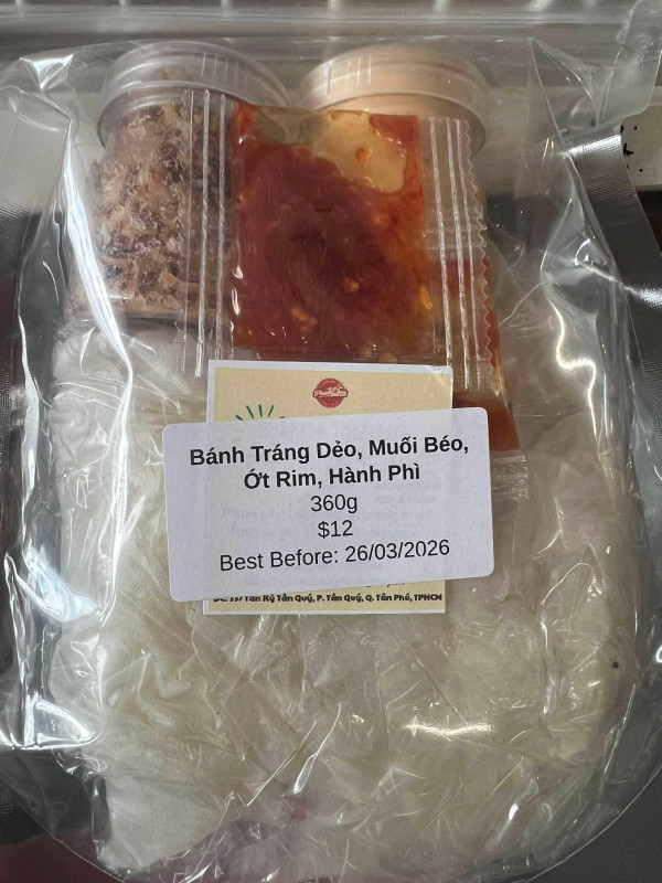 bánh tráng dẻo muối béo ớt rim hành phi 12$