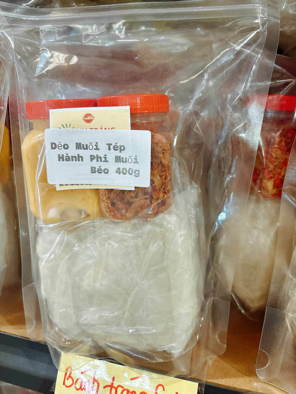 bánh tráng dẻo muối tép hành phi muối béo